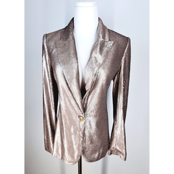 L'Agence Chamberlain Blazer Jacket Coat Nude Sequins Metallic $875 MSRP Size 2